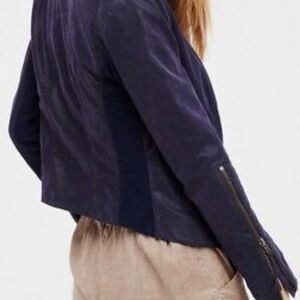Free People Cool And Clean Navy Vegan Leather Moto Jacket Size 4